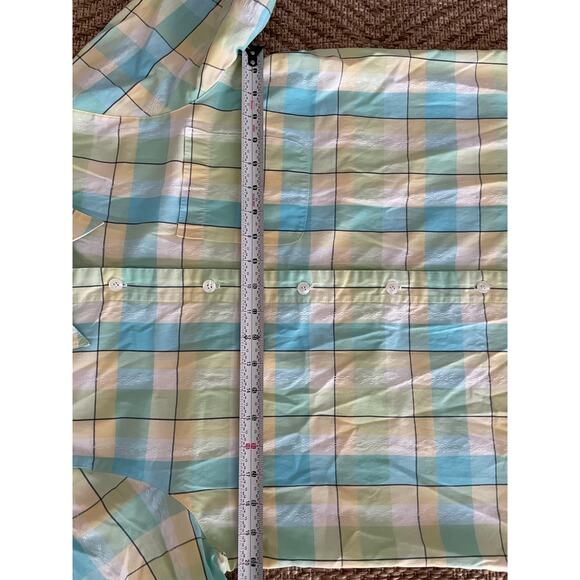 ALFRED DUNNER Sz 12 P Yellow Green and Blue Plaid Button Up blouse - Picture 5 of 7